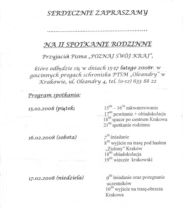 Krajoznawcze Spotkania Rodzinne - Program Spotkania II