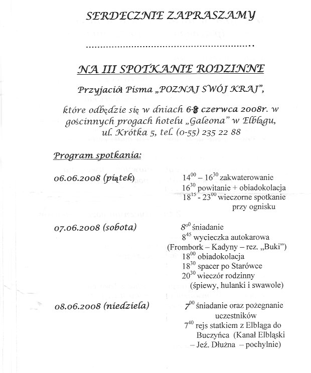Krajoznawcze Spotkania Rodzinne - Program Spotkania III Krajoznawcze Spotkania Rodzinne - Program Spotkania III