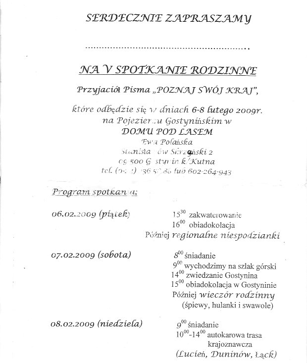 Krajoznawcze Spotkania Rodzinne - Program Spotkania V Krajoznawcze Spotkania Rodzinne - Program Spotkania V