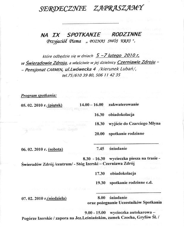 Krajoznawcze Spotkania Rodzinne - Program Spotkania IX