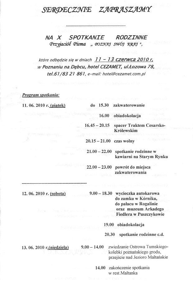 Krajoznawcze Spotkania Rodzinne - Program Spotkania X Krajoznawcze Spotkania Rodzinne - Program Spotkania X