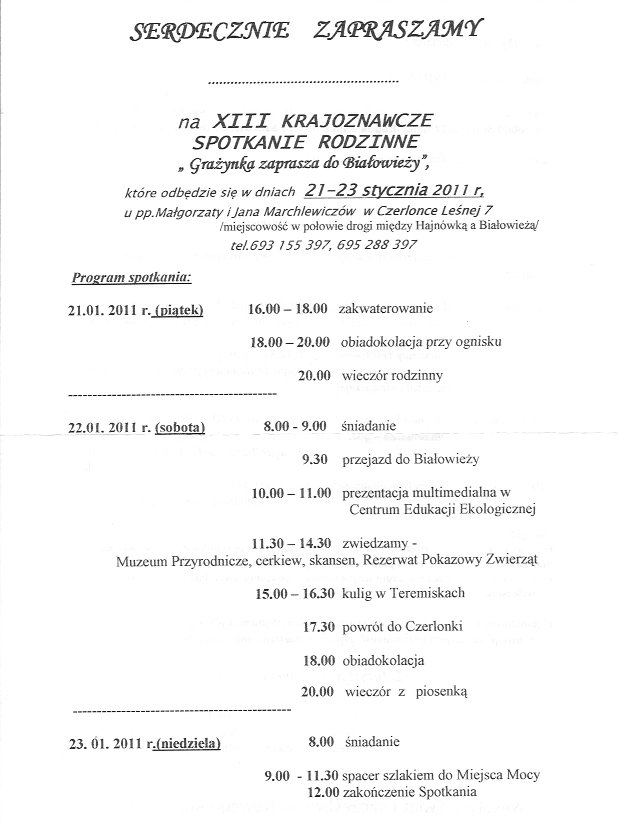 Krajoznawcze Spotkania Rodzinne - Program Spotkania XIII