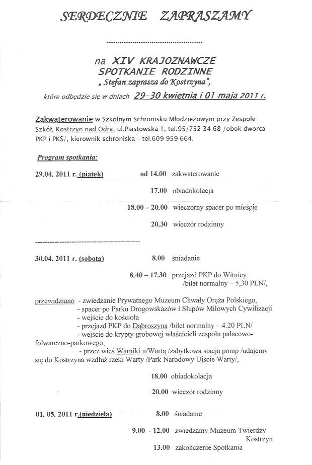 Krajoznawcze Spotkania Rodzinne - Program Spotkania XIV Krajoznawcze Spotkania Rodzinne - Program Spotkania XIV
