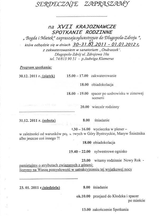 Krajoznawcze Spotkania Rodzinne - Program Spotkania XVII