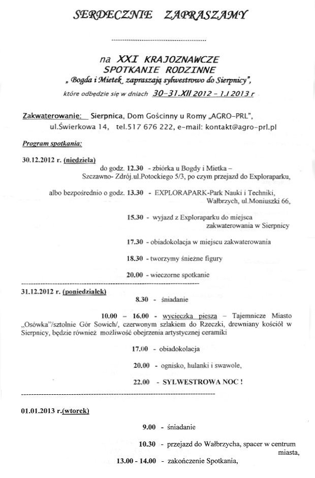 Krajoznawcze Spotkania Rodzinne - Program Spotkania XXI Krajoznawcze Spotkania Rodzinne - Program Spotkania XXI