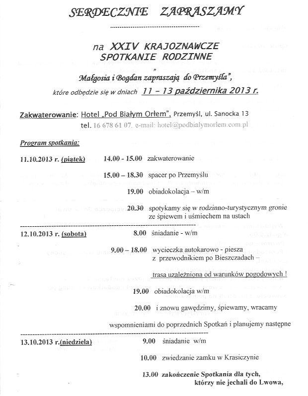 Krajoznawcze Spotkania Rodzinne - Program Spotkania XXIV