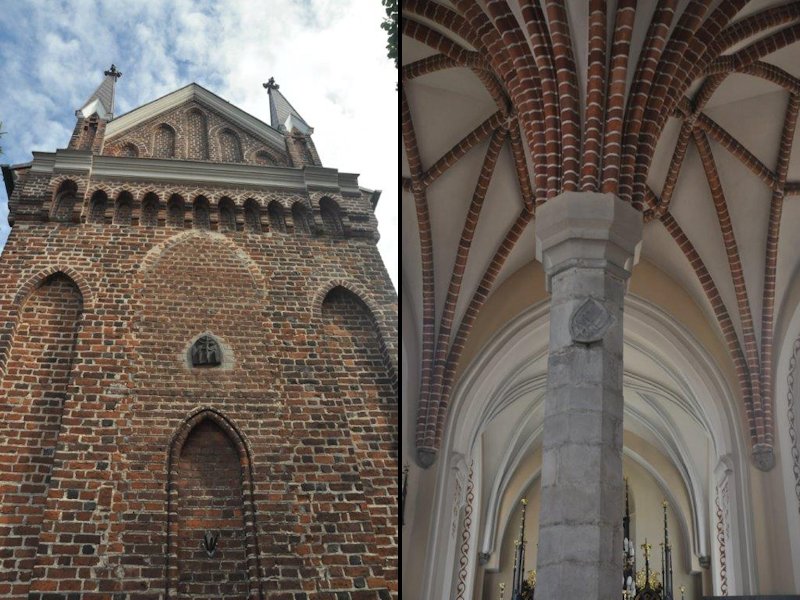XV-wieczna bryła kościoła przebudowana pod koniec XIX w. oraz wnętrze kościoła. W nawie ośmioboczna kolumna podtrzymująca sklepienie palmowe