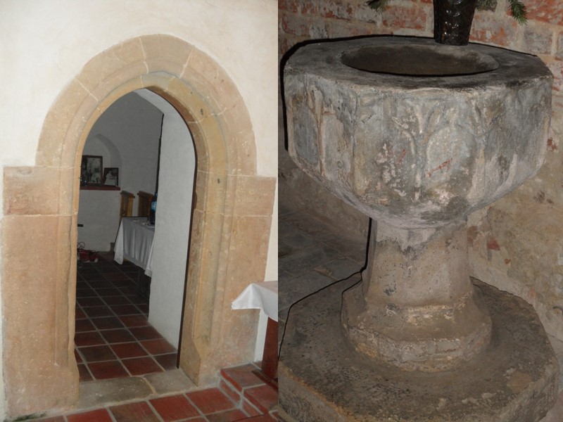Gotycki portal do zakrysti i gotycka chrzcielnica