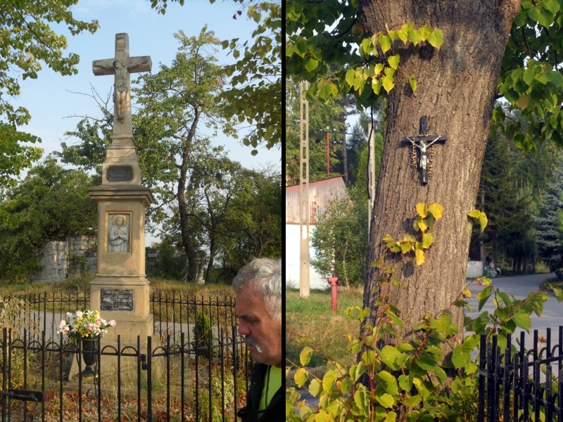 Zatrzymujemy się przy przydrożnych krzyżach, tu z 1901 r., miejscach lokalnego kultu