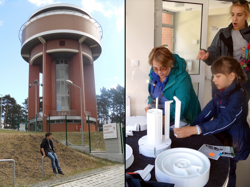 Jesteśmy na miejscu, przed nami zbiornik wody Kazimierz. Podczas zwiedzania Zuzia składa model wieży ciśnieniowej