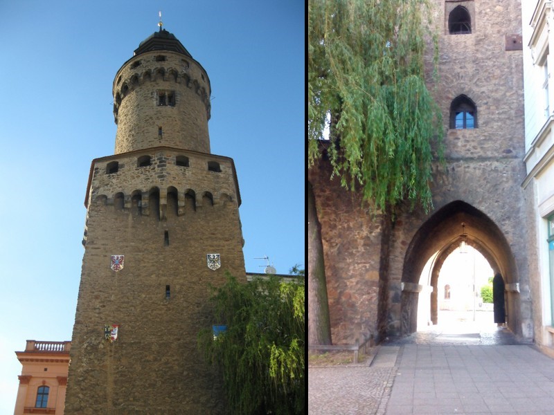 Herby na WIEŻY REICHENBACH pokazują godła państwowe oraz herby miast z Górnołużyckiego Związku Sześciu Miast